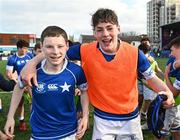 20 March 2024; Tom O’Keefe of St Mary’s College, left, and James Whitty, celebrate after the Bank of Ireland Leinster Schools Junior Cup final match between St Mary's College and Terenure College at Energia Park in Dublin. Photo by Daire Brennan/Sportsfile