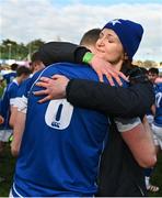 20 March 2024; Eoin Farrell of St Mary’s College celebrates with his mother Julie after the Bank of Ireland Leinster Schools Junior Cup final match between St Mary's College and Terenure College at Energia Park in Dublin. Photo by Daire Brennan/Sportsfile