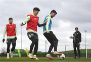 18 March 2024; Finn Azaz and Callum O’Dowda, left, during a Republic of Ireland training session at the FAI National Training Centre in Abbotstown, Dublin. Photo by Stephen McCarthy/Sportsfile