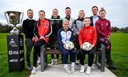 21 March 2024; At the launch of Avenir Sports All-Island Cup 2024 at the FAI Headquarters in Abbotstown, Dublin, are, from left, League of Ireland director Mark Scanlon, Bohemians' Aoibhe Brennan, Peamount United's Louise Masterson, Avenir Sports Northern Ireland operations manager Mark McAreavey, Shelbourne's Lucy O'Rourke, Cliftonville's Vicky Carleton, Glentoran's Aimee Neal, Neil Coleman, Head of communications & digital innovation at NI Football League and Galway United captain Lynsey McKey. Photo by Stephen McCarthy/Sportsfile
