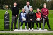 21 March 2024; At the launch of Avenir Sports All-Island Cup 2024 held at the FAI Headquarters in Abbotstown, Dublin, are, from left, League of Ireland director Mark Scanlon, Shelbourne's Lucy O'Rourke, Avenir Sports Northern Ireland operations manager Mark McAreavey, Peamount United's Louise Masterson, Bohemians' Aoibhe Brennan and Galway United captain Lynsey McKey. Photo by Stephen McCarthy/Sportsfile