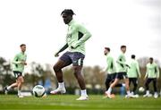 21 March 2024; Festy Ebosele during a Republic of Ireland training session at the FAI National Training Centre in Abbotstown, Dublin. Photo by Stephen McCarthy/Sportsfile
