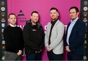 21 March 2024; In attendence, from left, League of Ireland director Mark Scanlon, Soccer Beo producer James Lynch, Avenir Sports Northern Ireland operations manager Mark McAreavey and Neil Coleman, Head of communications & digital innovation at NI Football League, pictured at the launch of the Avenir Sports All-Island Cup 2024 at FAI Headquarters in Abbotstown, Dublin. Photo by Seb Daly/Sportsfile