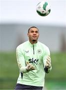 21 March 2024; Goalkeeper Gavin Bazunu during a Republic of Ireland training session at the FAI National Training Centre in Abbotstown, Dublin. Photo by Stephen McCarthy/Sportsfile