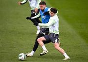 21 March 2024; Robbie Brady and Matt Doherty, left, during a Republic of Ireland training session at the FAI National Training Centre in Abbotstown, Dublin. Photo by Stephen McCarthy/Sportsfile