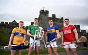 21 March 2024; In attendance are hurlers, from left, Shane Meehan of Clare, Declan Hannon of Limerick, Ronan Maher of Tipperary and Sean O’Donoghue of Cork at the launch of the Munster GAA Senior Hurling and Football Championship 2024 at Cahir Castle in Tipperary. Photo by Harry Murphy/Sportsfile