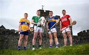 21 March 2024; In attendance are hurlers, from left, Shane Meehan of Clare, Declan Hannon of Limerick, Ronan Maher of Tipperary and Sean O’Donoghue of Cork at the launch of the Munster GAA Senior Hurling and Football Championship 2024 at Cahir Castle in Tipperary. Photo by Harry Murphy/Sportsfile