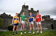 21 March 2024; In attendance are hurlers, from left, Shane Meehan of Clare, Declan Hannon of Limerick, Ronan Maher of Tipperary and Sean O’Donoghue of Cork at the launch of the Munster GAA Senior Hurling and Football Championship 2024 at Cahir Castle in Tipperary. Photo by Harry Murphy/Sportsfile