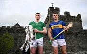 21 March 2024; Hurlers Declan Hannon of Limerick and Ronan Maher of Tipperary pictured at the launch of the Munster GAA Senior Hurling and Football Championship 2024 at Cahir Castle in Tipperary. Photo by Harry Murphy/Sportsfile