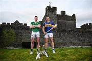 21 March 2024; Hurlers Declan Hannon of Limerick and Ronan Maher of Tipperary pictured at the launch of the Munster GAA Senior Hurling and Football Championship 2024 at Cahir Castle in Tipperary. Photo by Harry Murphy/Sportsfile