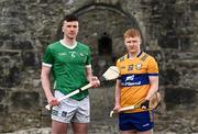 21 March 2024; Hurlers Declan Hannon of Limerick and Shane Meehan of Clare pictured at the launch of the Munster GAA Senior Hurling and Football Championship 2024 at Cahir Castle in Tipperary. Photo by Harry Murphy/Sportsfile