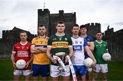 21 March 2024; In attendance are footballers, from left, Matty Taylor of Cork, Cillian Brennan of Clare, Diarmuid O’Connor of Kerry, Jason Curry of Waterford, Steven O’Brien of Tipperary and Paul Maher of Limerick pictured at the launch of the Munster GAA Senior Hurling and Football Championship 2024 at Cahir Castle in Tipperary. Photo by Harry Murphy/Sportsfile