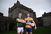 21 March 2024; Footballers Diarmuid O’Connor of Kerry and Cillian Brennan of Clare pictured at the launch of the Munster GAA Senior Hurling and Football Championship 2024 at Cahir Castle in Tipperary. Photo by Harry Murphy/Sportsfile