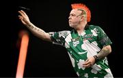 21 March 2024; Peter Wright in action during his match against Luke Humphries at the BetMGM Premier League Darts at the 3Arena in Dublin. Photo by Ben McShane/Sportsfile