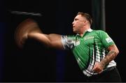 21 March 2024; Gerwyn Price in action during his match against Michael van Gerwen at the BetMGM Premier League Darts at the 3Arena in Dublin. Photo by Ben McShane/Sportsfile