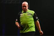 21 March 2024; Michael van Gerwen reacts after defeat in his match against Gerwyn Price at the BetMGM Premier League Darts at the 3Arena in Dublin. Photo by Ben McShane/Sportsfile