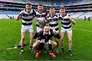 16 March 2024; St Kieran's College players, and Clara club-mates, back row, from left, David Barcoe, Sean Carrigan, Rory Glynn, Harry Boyle with goalkeeper Cian Kelly, 16, as they celebrate after their side's victory in the Masita GAA Hurling Post Primary Schools Croke Cup final match between St Raphael's Loughrea of Galway and St Kieran's College of Kilkenny at Croke Park in Dublin. Photo by Piaras Ó Mídheach/Sportsfile