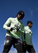 22 March 2024; Michael Obafemi and Chiedozie Ogbene, right, during a Republic of Ireland training session at the FAI National Training Centre in Abbotstown, Dublin. Photo by Stephen McCarthy/Sportsfile