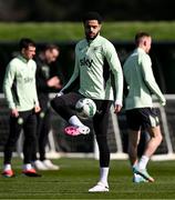 22 March 2024; Andrew Omobamidele during a Republic of Ireland training session at the FAI National Training Centre in Abbotstown, Dublin. Photo by Stephen McCarthy/Sportsfile