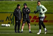 22 March 2024; Technical advisor Brian Kerr, left, assistant coach Glenn Whelan and Adam Idah, right, during a Republic of Ireland training session at the FAI National Training Centre in Abbotstown, Dublin. Photo by Stephen McCarthy/Sportsfile