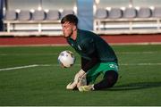 22 March 2024; Josh Keely of Republic of Ireland warms up before the UEFA European Under-21 Championship qualifier match between San Marino and Republic of Ireland at San Marino Stadium in Serravalle, San Marino. Photo by Roberto Bregani/Sportsfile