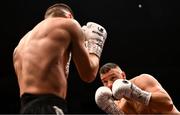 17 March 2024; Ray Moylette, right, in action against Reuquen Cona Facundo Arce during their super light weight bout at TF Royal Theatre in Castlebar, Mayo. Photo by Piaras Ó Mídheach/Sportsfile