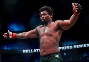 22 March 2024; Abraham Bably celebrates after defeating Isaiah Pinson in their heavyweight bout during the Bellator Champions Series at the SSE Arena in Belfast. Photo by David Fitzgerald/Sportsfile