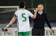22 March 2024; Republic of Ireland manager Jim Crawford, right, celebrates with Anselmo Garcia MacNulty after the UEFA European Under-21 Championship qualifier match between San Marino and Republic of Ireland at San Marino Stadium in Serravalle, San Marino. Photo by Roberto Bregani/Sportsfile