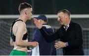 22 March 2024; Republic of Ireland manager Jim Crawford, right, speaks to Matt Healy after the UEFA European Under-21 Championship qualifier match between San Marino and Republic of Ireland at San Marino Stadium in Serravalle, San Marino. Photo by Roberto Bregani/Sportsfile