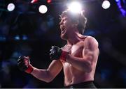 22 March 2024; Ciaran Clarke celebrates after defeating Darius Mafi in their bantamweight bout during the Bellator Champions Series at the SSE Arena in Belfast. Photo by David Fitzgerald/Sportsfile