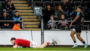 22 March 2024; Seán O’Brien of Munster scores his side's second try during the United Rugby Championship match between Ospreys and Munster at the Swansea.com Stadium in Swansea, Wales. Photo by Gruffydd Thomas/Sportsfile