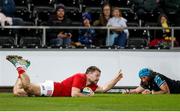 22 March 2024; Seán O’Brien of Munster scores his side's third try during the United Rugby Championship match between Ospreys and Munster at the Swansea.com Stadium in Swansea, Wales. Photo by Gruffydd Thomas/Sportsfile