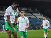 22 March 2024; Sinclair Armstrong of Republic of Ireland celebrates after scoring his side's first goal during the UEFA European Under-21 Championship qualifier match between San Marino and Republic of Ireland at San Marino Stadium in Serravalle, San Marino. Photo by Roberto Bregani/Sportsfile