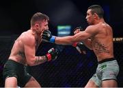 22 March 2024; Leandro Higo, right, in action against James Gallagher in their featherweight bout during the Bellator Champions Series at the SSE Arena in Belfast. Photo by David Fitzgerald/Sportsfile
