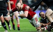 22 March 2024; RG Snyman of Munster scores his side's fourth try during the United Rugby Championship match between Ospreys and Munster at the Swansea.com Stadium in Swansea, Wales. Photo by Chris Fairweather/Sportsfile