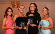 22 March 2024; Mary Immaculate College Limerick players, from left, Aoife Brazil, Ciara Hynes, Sophie Hennessy and  Elizabeth McGrath during the 2024 HEC All Stars awards night at the Dublin Bonnington Hotel in Dublin. Photo by Ramsey Cardy/Sportsfile