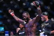22 March 2024; Fabian Edwards celebrates after defeating Aaron Jeffery in their middleweight bout during the Bellator Champions Series at the SSE Arena in Belfast. Photo by David Fitzgerald/Sportsfile