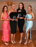 22 March 2024; Mary Immaculate College Limerick players, from left, Aoife Brazil, Ciara Hynes, Sophie Hennessy and  Elizabeth McGrath during the 2024 HEC All Stars awards night at the Dublin Bonnington Hotel in Dublin. Photo by Ramsey Cardy/Sportsfile