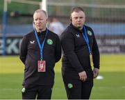 22 March 2024; Republic of Ireland doctor Mortimer O’Connor, left, and athletic therapist Kieran Murray during the UEFA European Under-21 Championship qualifier match between San Marino and Republic of Ireland at San Marino Stadium in Serravalle, San Marino. Photo by Roberto Bregani/Sportsfile