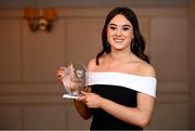 22 March 2024; Rebecca Higgins of Atlantic Technological University Sligo with her Rising Star award during the 2024 HEC All Stars awards night at the Dublin Bonnington Hotel in Dublin. Photo by Ramsey Cardy/Sportsfile
