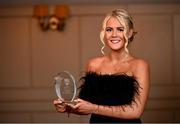 22 March 2024; Ciara Hynes of Mary Immaculate College Limerick with her Rising Star award during the 2024 HEC All Stars awards night at the Dublin Bonnington Hotel in Dublin. Photo by Ramsey Cardy/Sportsfile