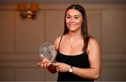 22 March 2024; Laura Moran of University of Limerick with her Rising Star award during the 2024 HEC All Stars awards night at the Dublin Bonnington Hotel in Dublin. Photo by Ramsey Cardy/Sportsfile