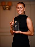 22 March 2024; Kate Kenny of DCU Dóchas Éireann with her All-Star award during the 2024 HEC All Stars awards night at the Dublin Bonnington Hotel in Dublin. Photo by Ramsey Cardy/Sportsfile