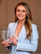 22 March 2024; Kira Bryan of DCU Dóchas Éireann with her Rising Star award during the 2024 HEC All Stars awards night at the Dublin Bonnington Hotel in Dublin. Photo by Ramsey Cardy/Sportsfile