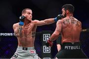 22 March 2024; Jeremy Kennedy, left, in action against Patricio Pitbull in their featherweight title bout during the Bellator Champions Series at the SSE Arena in Belfast. Photo by David Fitzgerald/Sportsfile