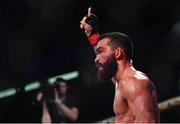 22 March 2024; Patricio Pitbull celebrates after defeating Jeremy Kennedy in their featherweight title bout during the Bellator Champions Series at the SSE Arena in Belfast. Photo by David Fitzgerald/Sportsfile