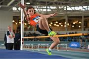 23 March 2024; Katelynn O'Donnell of Rosses A.C. Donegal competes in the girls under 12 high jump during day one of the 123.ie National Juvenile Indoor Championships at the TUS International Arena in Athlone. Photo by Stephen Marken/Sportsfile