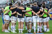 23 March 2024; Ulster players huddle before the United Rugby Championship match between Hollywoodbets Sharks and Ulster at Hollywoodbets Kings Park in Durban, South Africa. Photo by Shaun Roy/Sportsfile