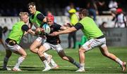 23 March 2024; Mike Lowry of Ulster, centre, and team-mates warm up before the United Rugby Championship match between Hollywoodbets Sharks and Ulster at Hollywoodbets Kings Park in Durban, South Africa. Photo by Shaun Roy/Sportsfile