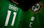 23 March 2024; The shirt of Robbie Brady of Republic of Ireland before the international friendly match between Republic of Ireland and Belgium at the Aviva Stadium in Dublin. Photo by Stephen McCarthy/Sportsfile